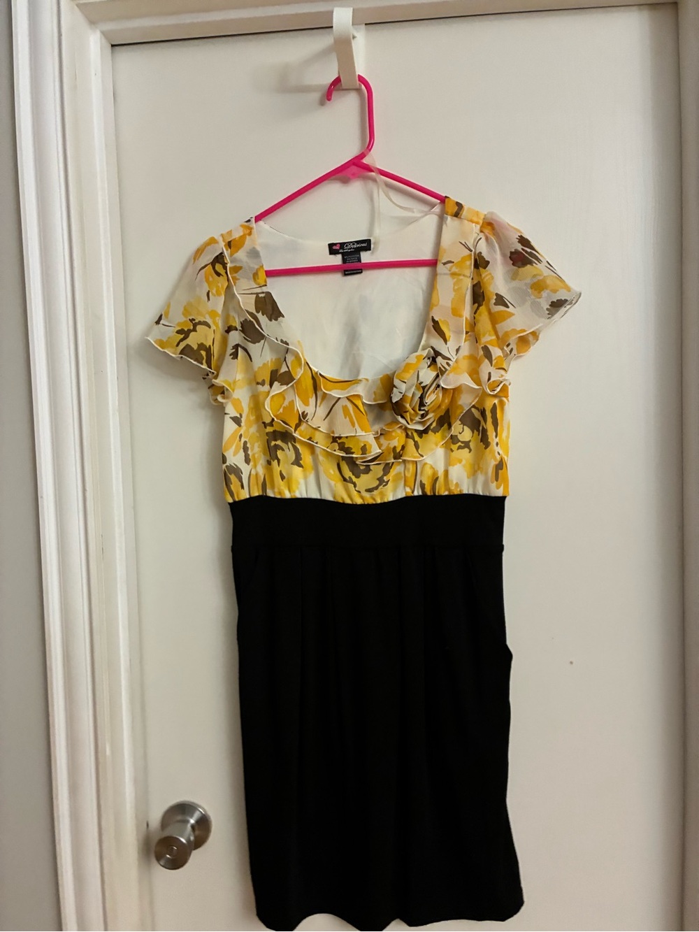 DELIRIOUS yellow Floral Ruffle Top Black Skirt Dress